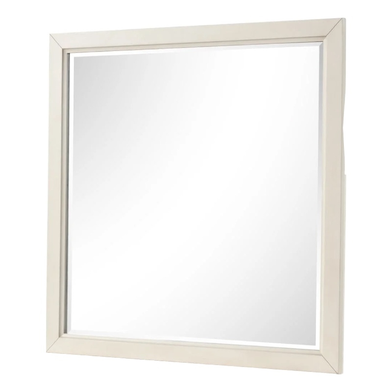 Toi Dresser Mirror-Beveled Glass-Antique White Finished Solid Wood-38 Inch