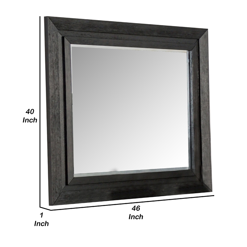 Ashen Dresser Mirror-Black Solid Wood-Rectangular Silhouette-40x46