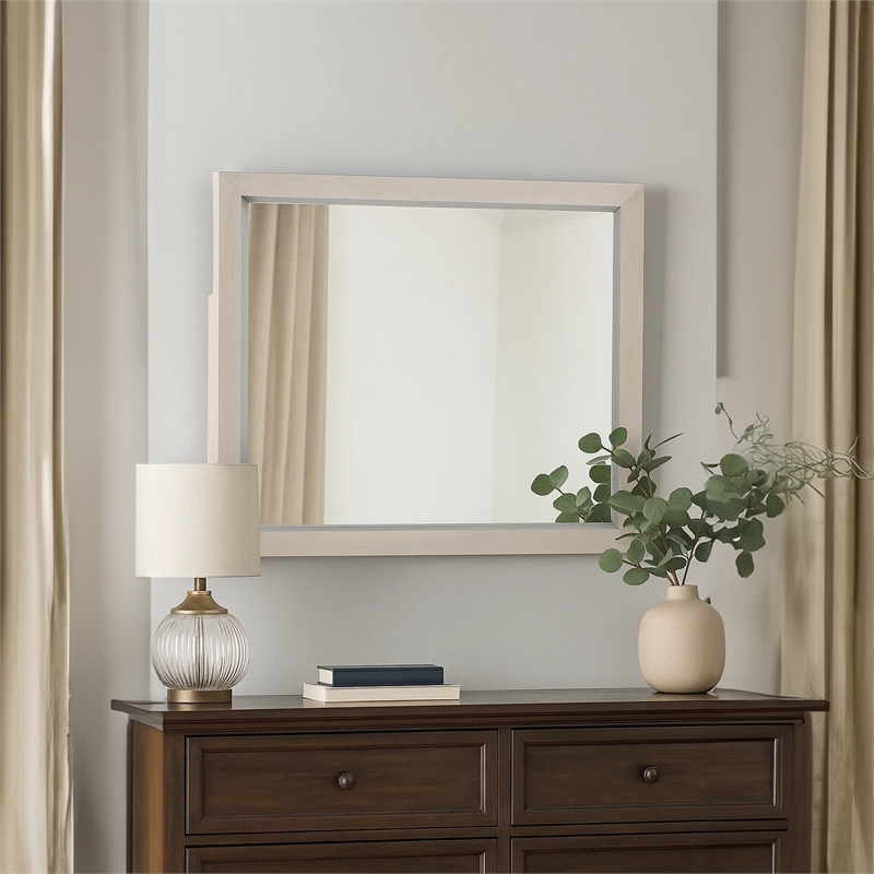 Kexa Dresser Mirror-Bevel Glass-Light Gray Solid Wood Frame-34x44