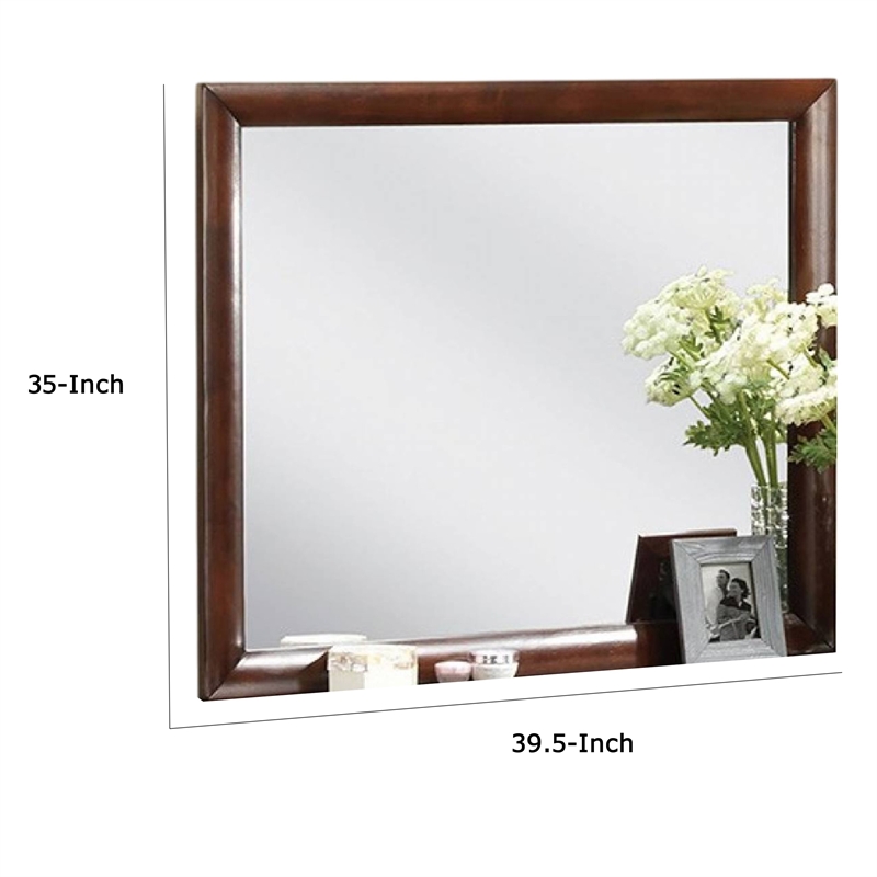 Simo Dresser Vanity Mirror-40 Inch Dark Cherry Brown Solid Wood