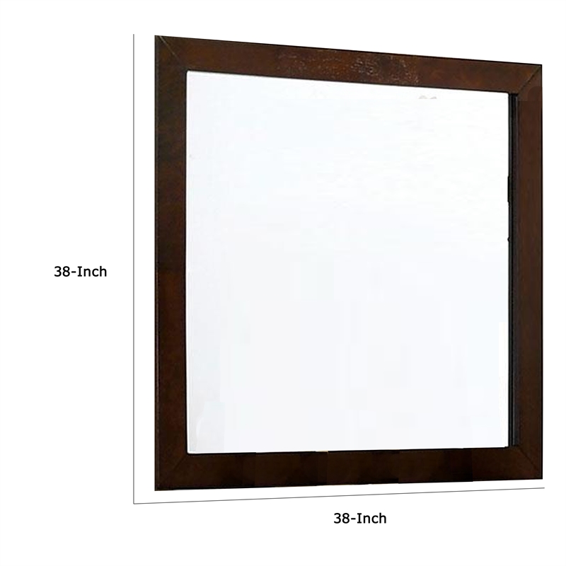 Ryla Dresser Mirror-38 Inch Square-Dark Cherry Brown Solid Wood