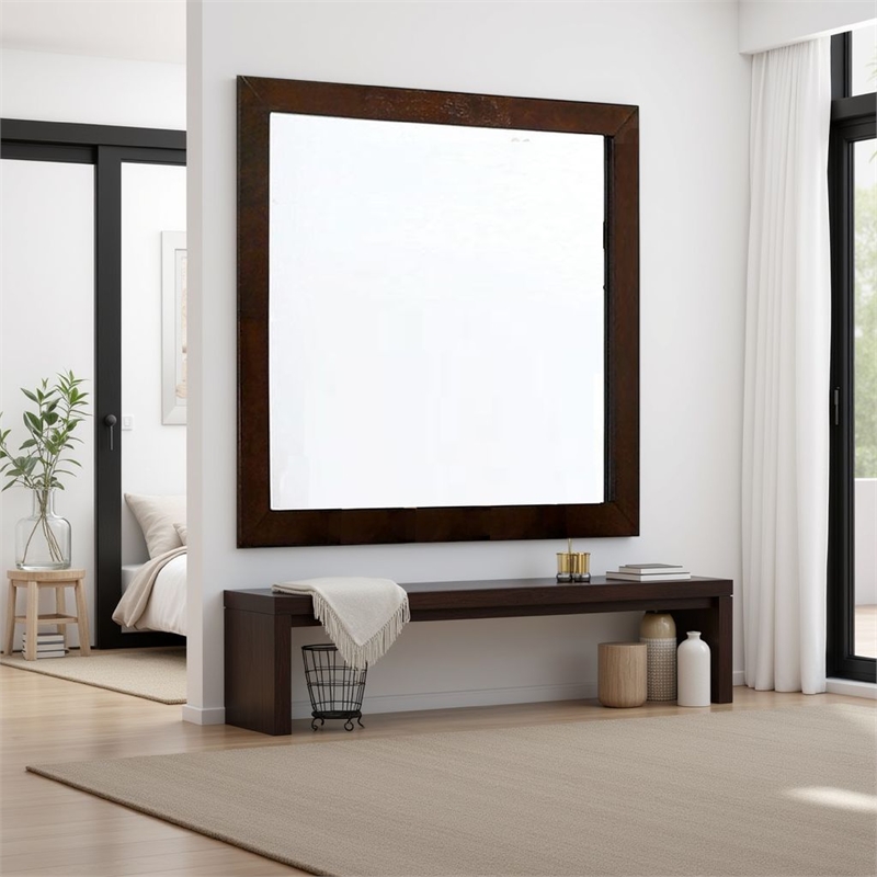 Ryla Dresser Mirror-38 Inch Square-Dark Cherry Brown Solid Wood