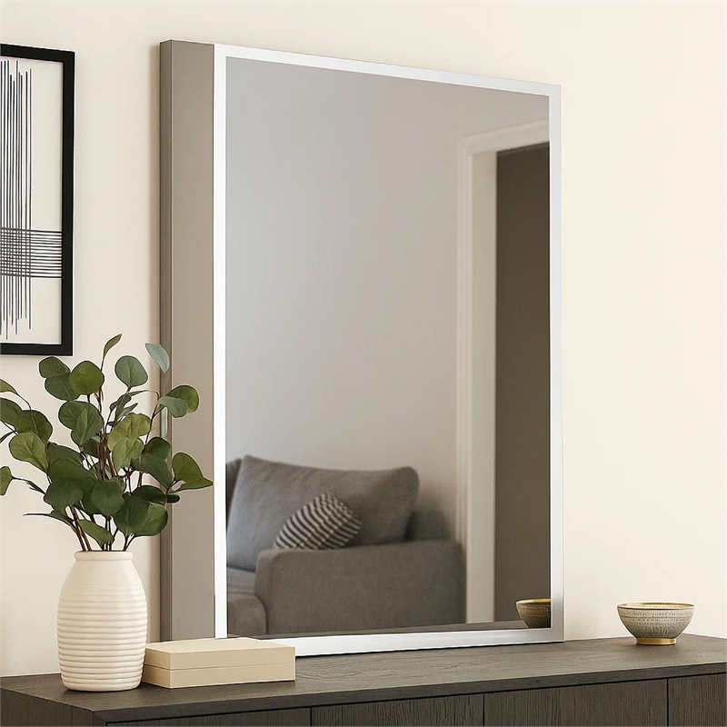 Suni Dresser Mirror-40 Inch-Sleek Light Taupe Wood-Frameless Design