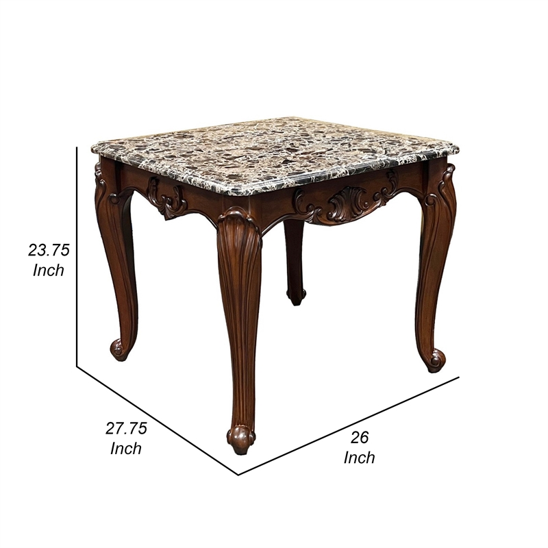 Aliya Side End Table-Rectangular 28 Inch Marble-Cherry Brown Wood