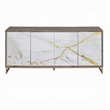 Avia Sideboard Console Cabinet-White Marble Look 4 Door Brown 65 Inch