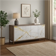 Avia Sideboard Console Cabinet-White Marble Look 4 Door Brown 65 Inch
