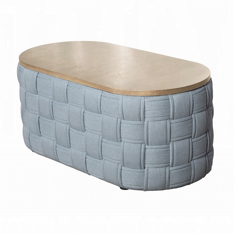 Reah Coffee Table-Knitted Light Blue Chenille-Brown Wood-41 Inch