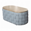 Reah Coffee Table-Knitted Light Blue Chenille-Brown Wood-41 Inch
