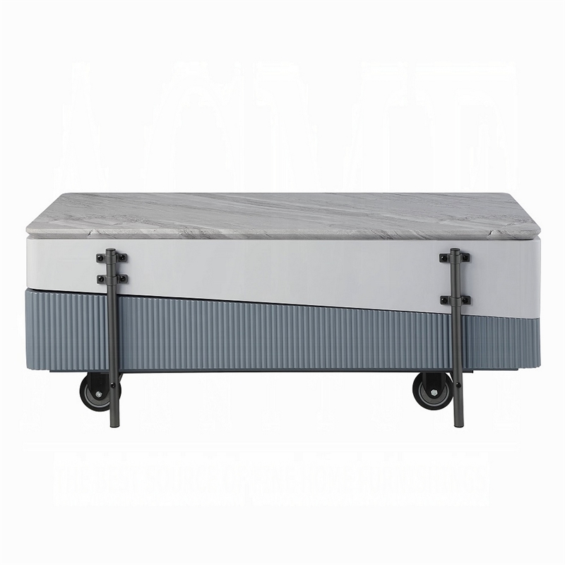 Mindy Coffee Table with Lift Top-3 Compartments-White Gray 47 Inch