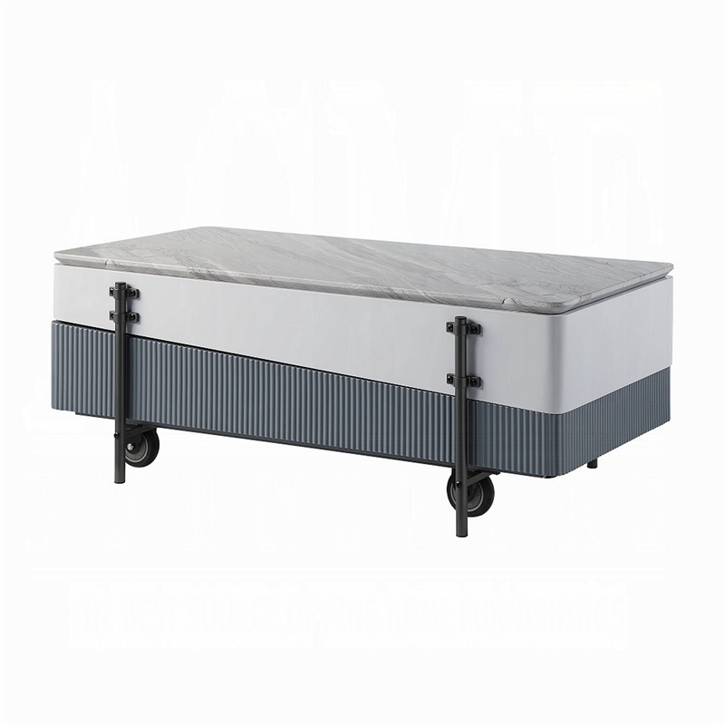 Mindy Coffee Table with Lift Top-3 Compartments-White Gray 47 Inch
