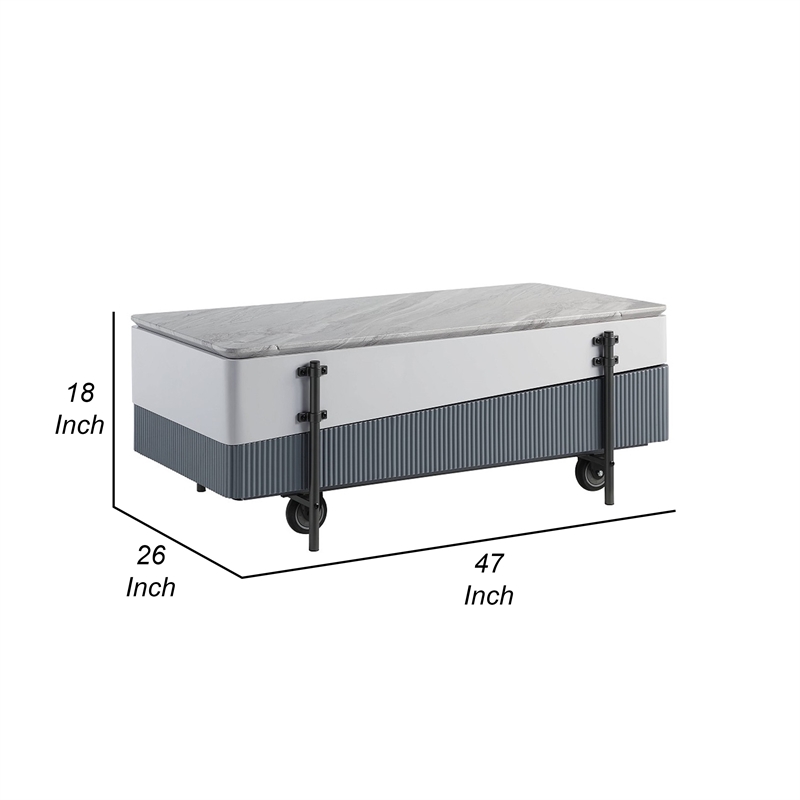 Mindy Coffee Table with Lift Top-3 Compartments-White Gray 47 Inch
