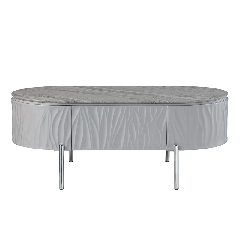 Doug Coffee Table-Gray High Gloss-Chrome Metal-Gray Wood-47 Inch