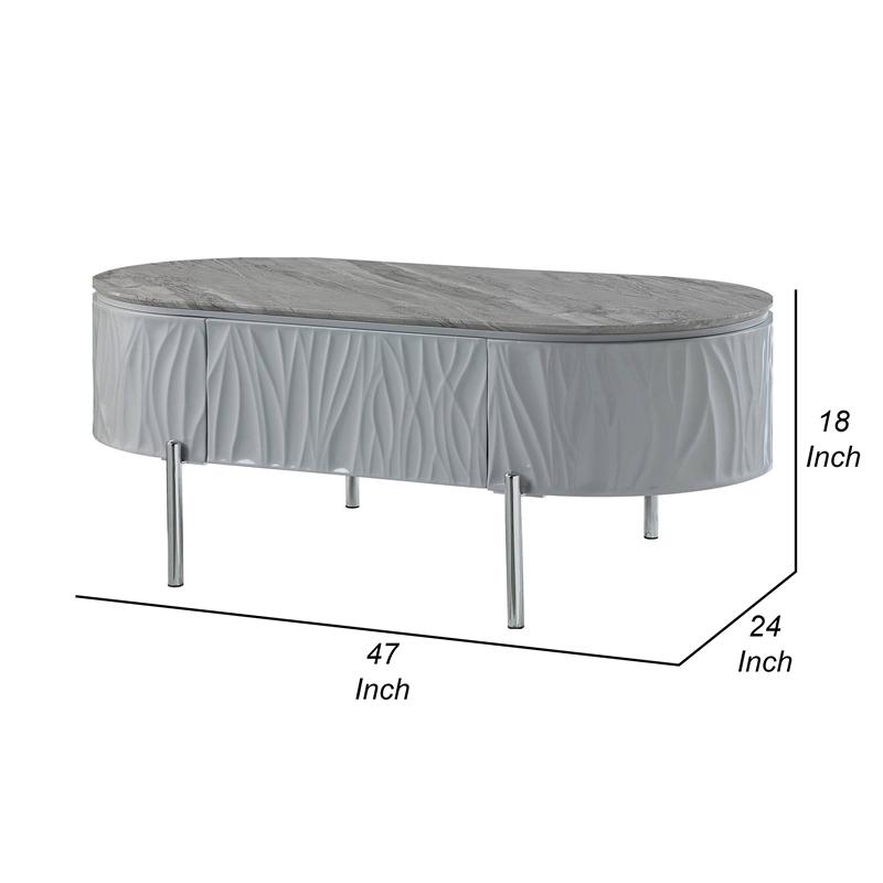 Doug Coffee Table-Gray High Gloss-Chrome Metal-Gray Wood-47 Inch