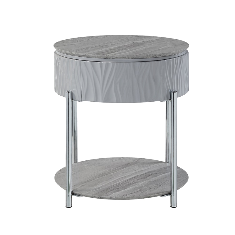 Doug Side End Table-22 Inch Gray High Gloss Wood-Chrome Metal Finish