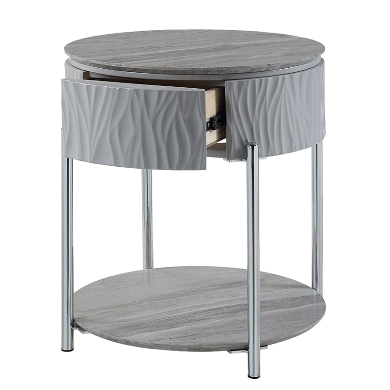 Doug Side End Table-22 Inch Gray High Gloss Wood-Chrome Metal Finish