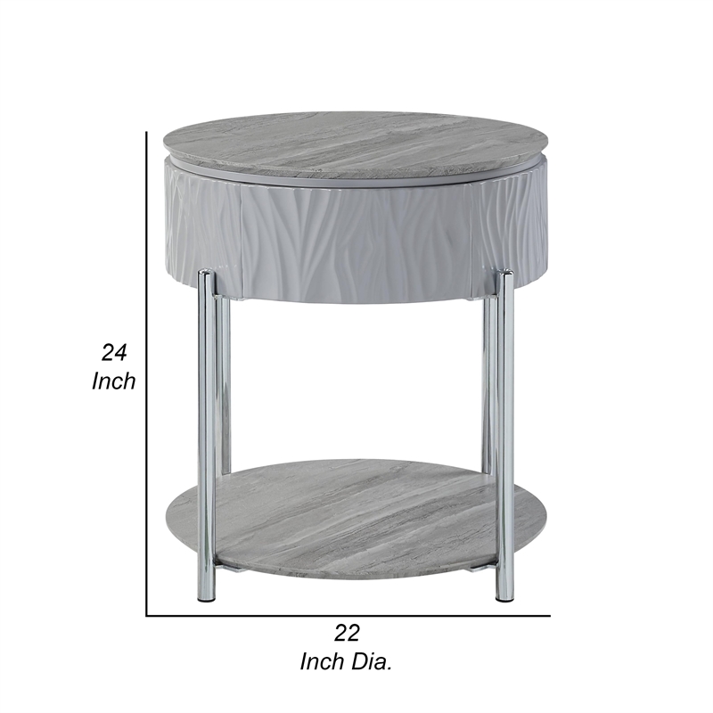 Doug Side End Table-22 Inch Gray High Gloss Wood-Chrome Metal Finish
