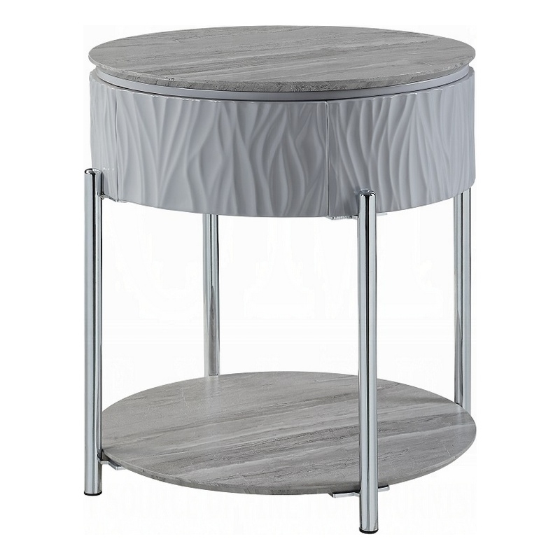 Doug Side End Table-22 Inch Gray High Gloss Wood-Chrome Metal Finish