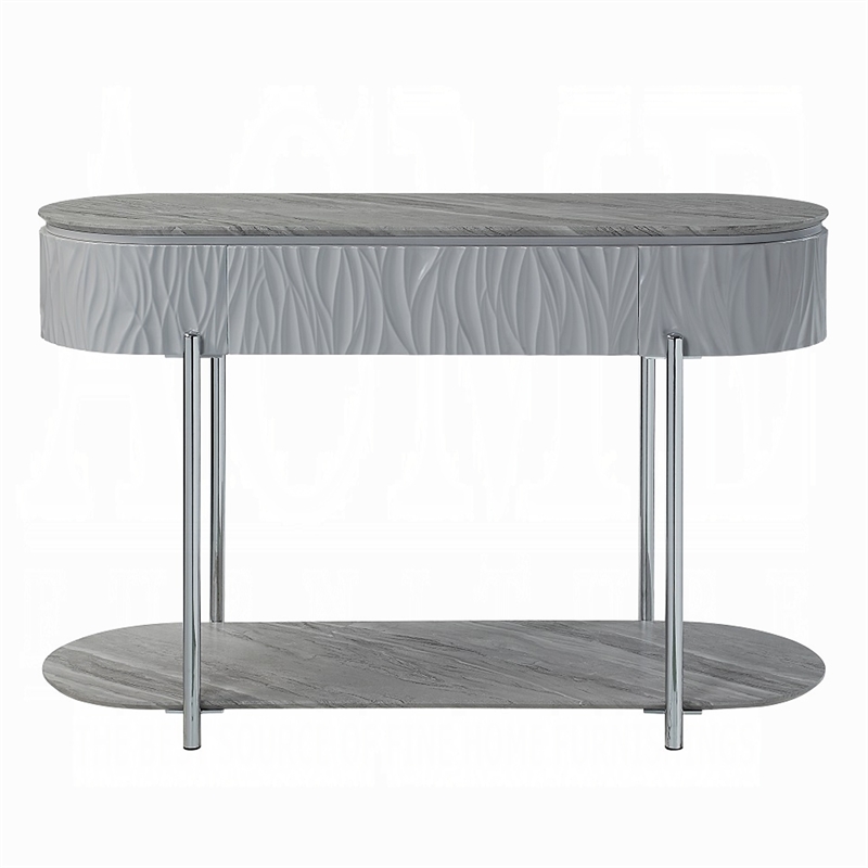 Doug Sofa Table-Gray High Gloss Wood-Drawers-Chrome Metal-47 Inch
