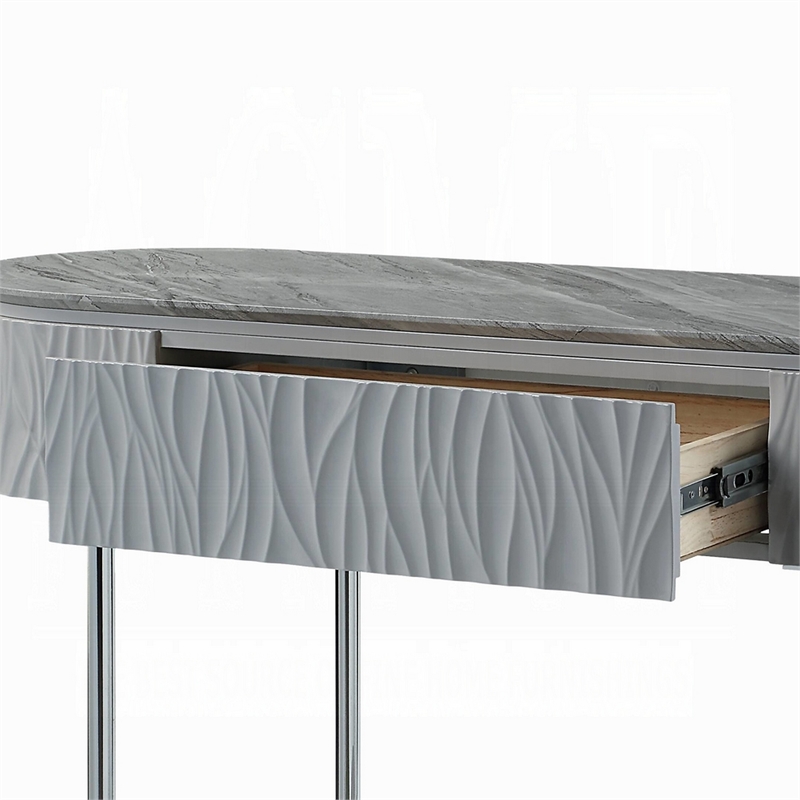Doug Sofa Table-Gray High Gloss Wood-Drawers-Chrome Metal-47 Inch