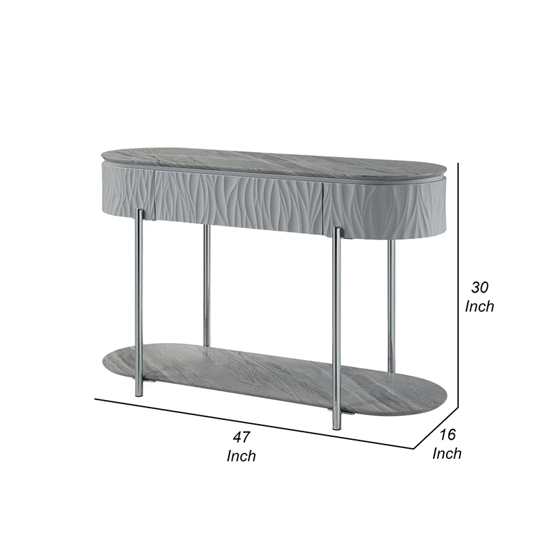 Doug Sofa Table-Gray High Gloss Wood-Drawers-Chrome Metal-47 Inch