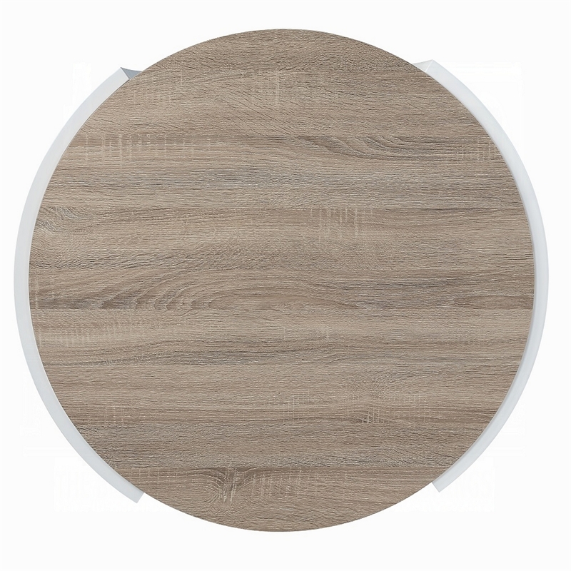 Romani Coffee Table-White High Gloss Wood-Brown Top-Round 33 Inch