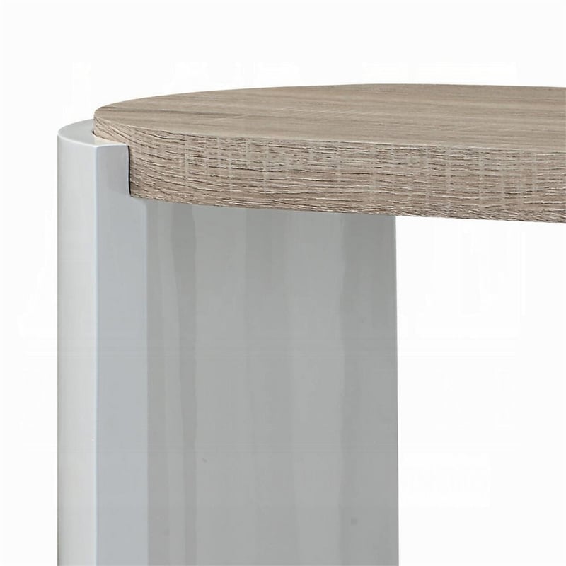 Romani Sofa Console Table-White High Gloss Wood-Brown-Oval 47 Inch