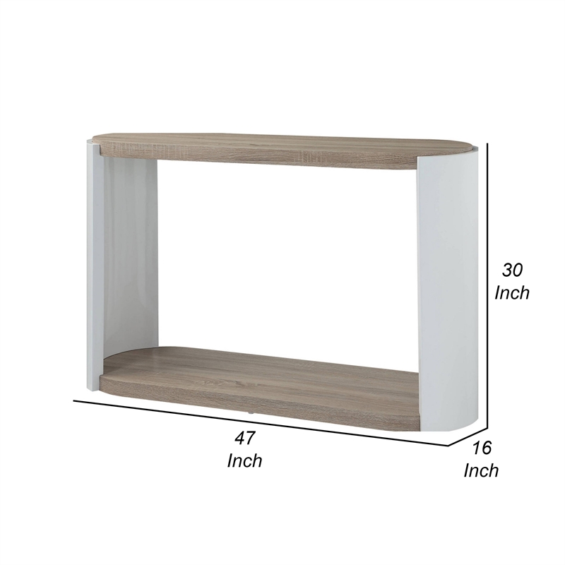 Romani Sofa Console Table-White High Gloss Wood-Brown-Oval 47 Inch
