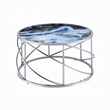 Shira Round Coffee Table-33 Inch-Open Chrome Base-Blue Faux Marble