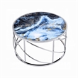 Shira Round Coffee Table-33 Inch-Open Chrome Base-Blue Faux Marble
