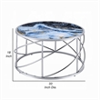 Shira Round Coffee Table-33 Inch-Open Chrome Base-Blue Faux Marble