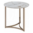 Acor Side End Table-24 Inch-Round Sintered Stone Top-White and Gold