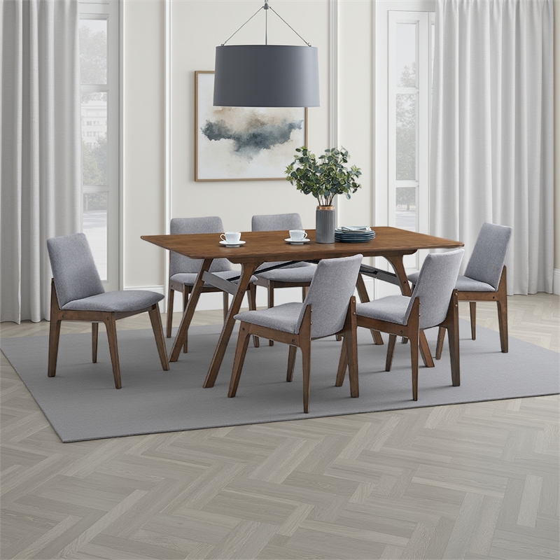 Lumy Dining Table-59 Inch-Rectangular Top-Walnut Brown Rubberwood