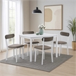 Ideli 5 Piece Dining Table Set with 4 Chairs-Brown Linen-White Wood