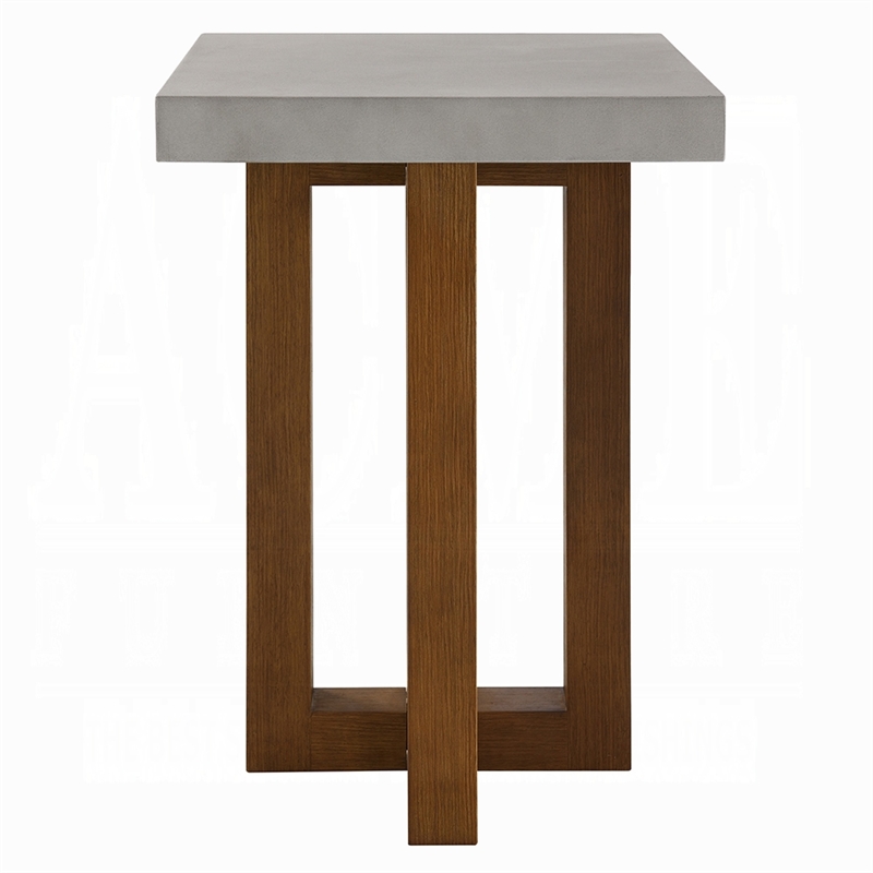Joshua End Table-Gray Faux Concrete Top-Walnut Brown Wood-16 Inch