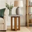 Joshua End Table-Gray Faux Concrete Top-Walnut Brown Wood-16 Inch