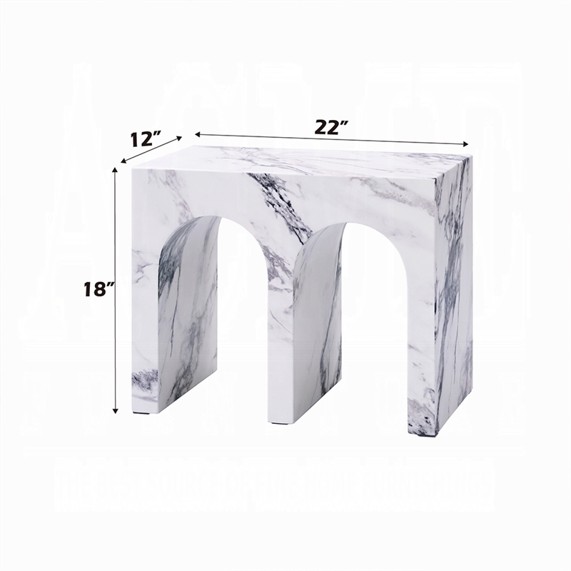 Ritzy Side End Table-White Faux Stone-Modern Arch Design 22 Inch