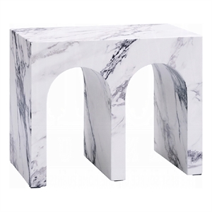 Ritzy Side End Table-White Faux Stone-Modern Arch Design 22 Inch