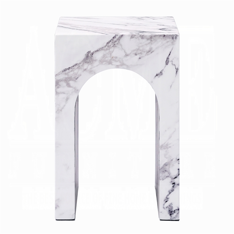 Ritzy End Table-White Marble Faux Stone Single Arch Design 12 Inch