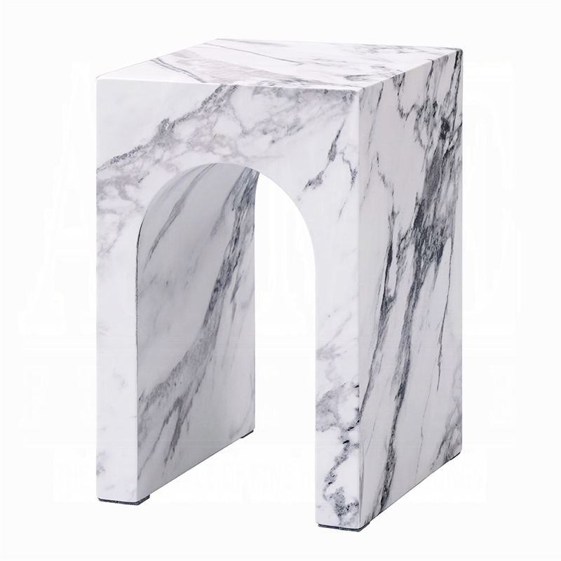 Ritzy End Table-White Marble Faux Stone Single Arch Design 12 Inch