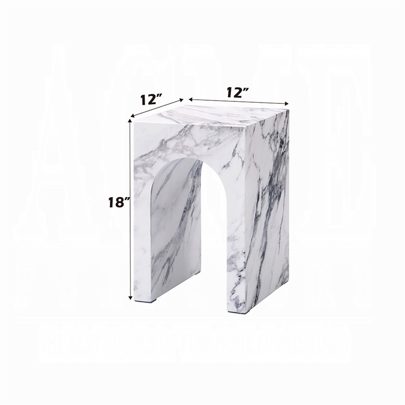 Ritzy End Table-White Marble Faux Stone Single Arch Design 12 Inch