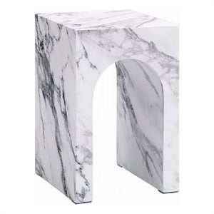 Ritzy End Table-White Marble Faux Stone Single Arch Design 12 Inch