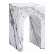 Ritzy End Table-White Marble Faux Stone Single Arch Design 12 Inch