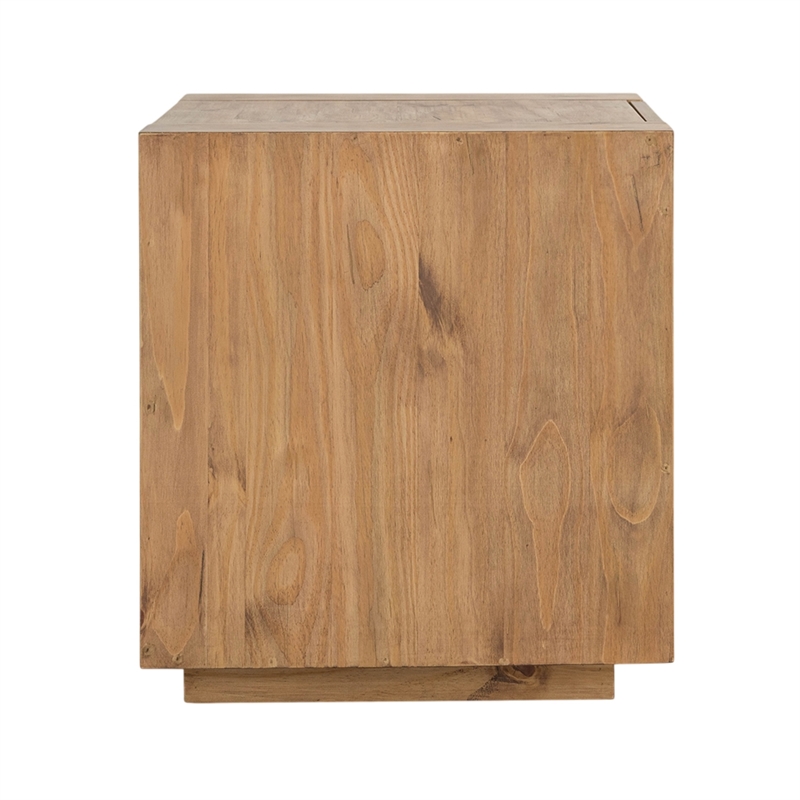 Ayma End Table-1 Inner Shelf-Drawers-Brown Oak Wood Frame-24 Inch