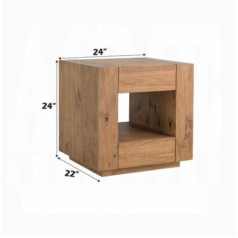 Ayma End Table-1 Inner Shelf-Drawers-Brown Oak Wood Frame-24 Inch