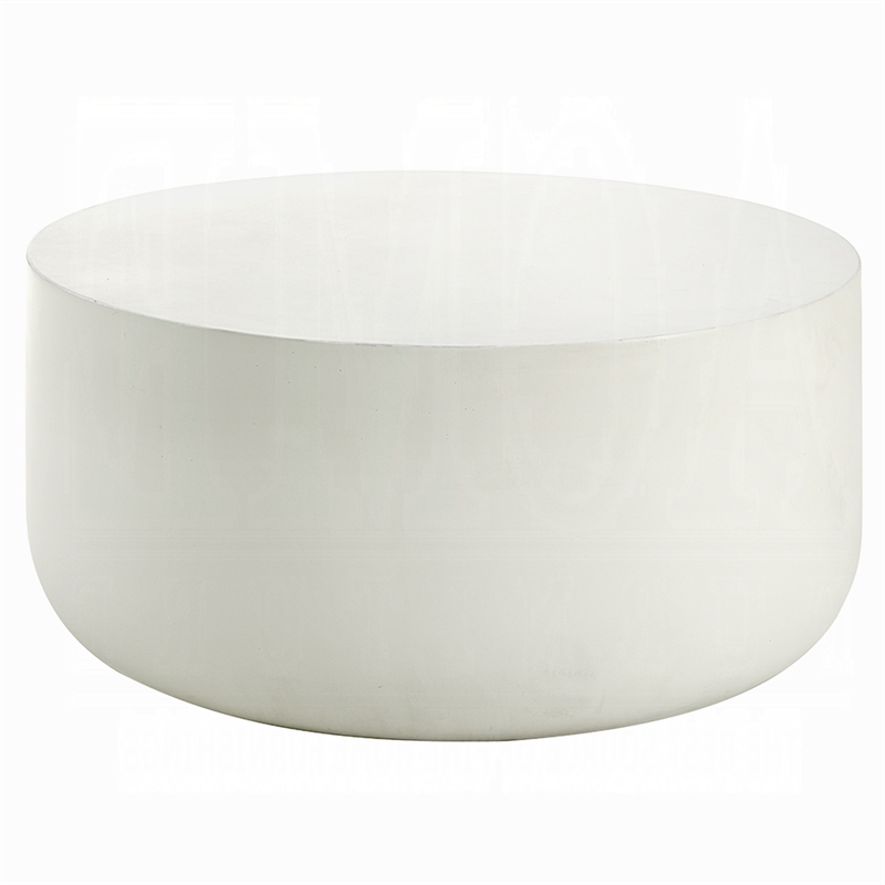 Utan 31 Inch Round Coffee Table - Modern Cement Frame - Off White