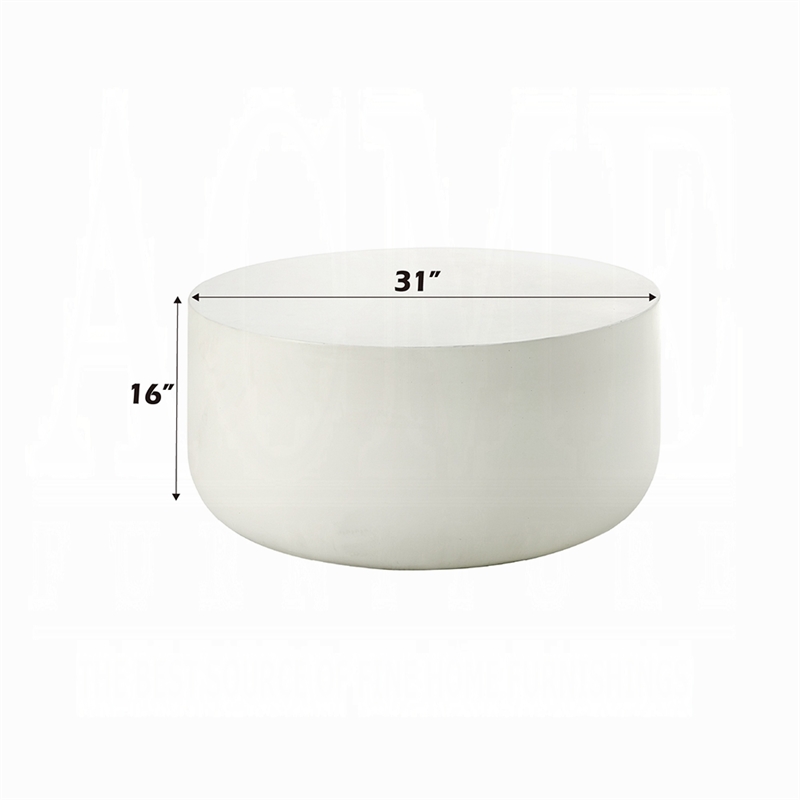 Utan 31 Inch Round Coffee Table - Modern Cement Frame - Off White