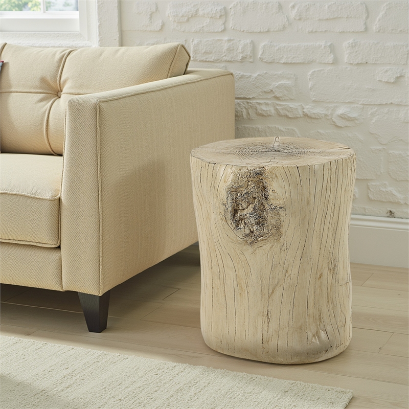 Rennie Accent Table-Light Natural Brown Cement-Log Shape-14 Inch