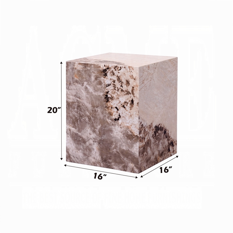 Itah Accent End Table-Square-White and Brown Faux Stone-16 Inch