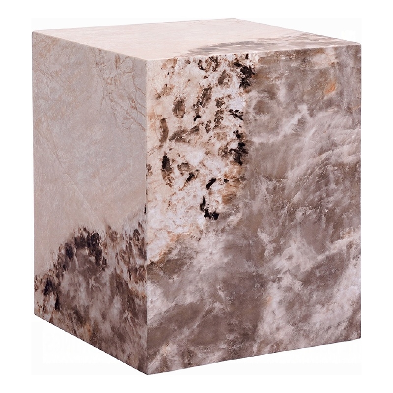 Itah Accent End Table-Square-White and Brown Faux Stone-16 Inch