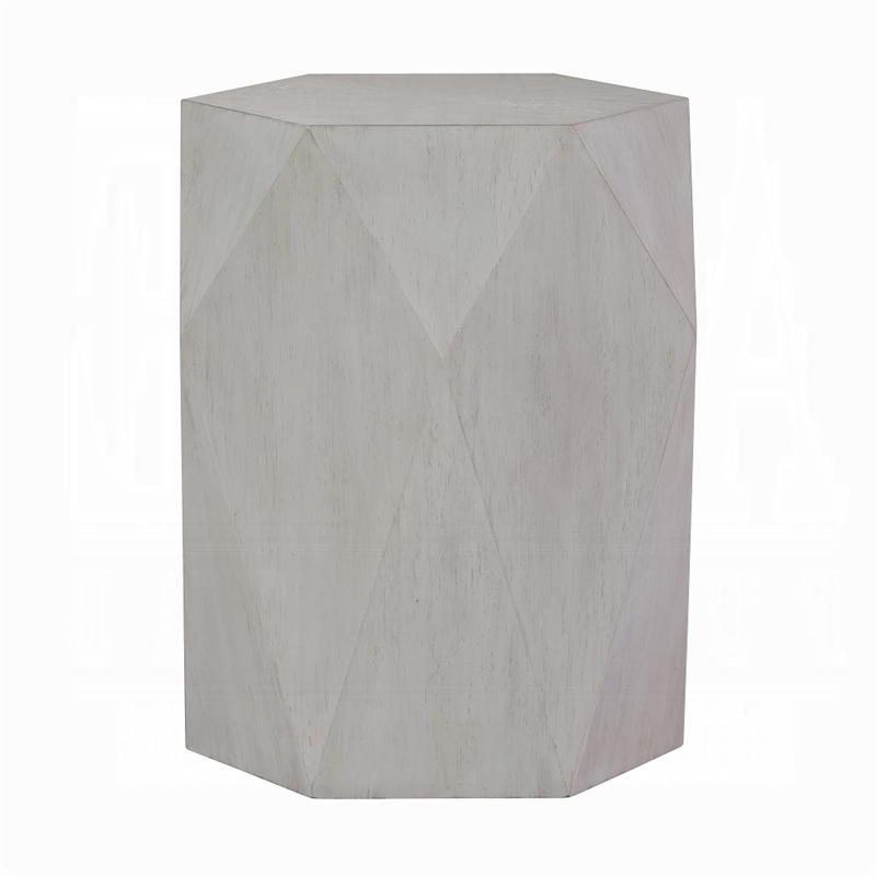 Hano Side End Table-White Rubberwood-22 Inch-Geometric Design Body